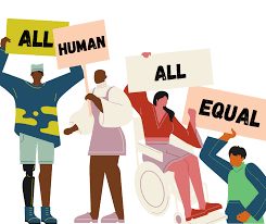 People holding signs saying All human, all equal